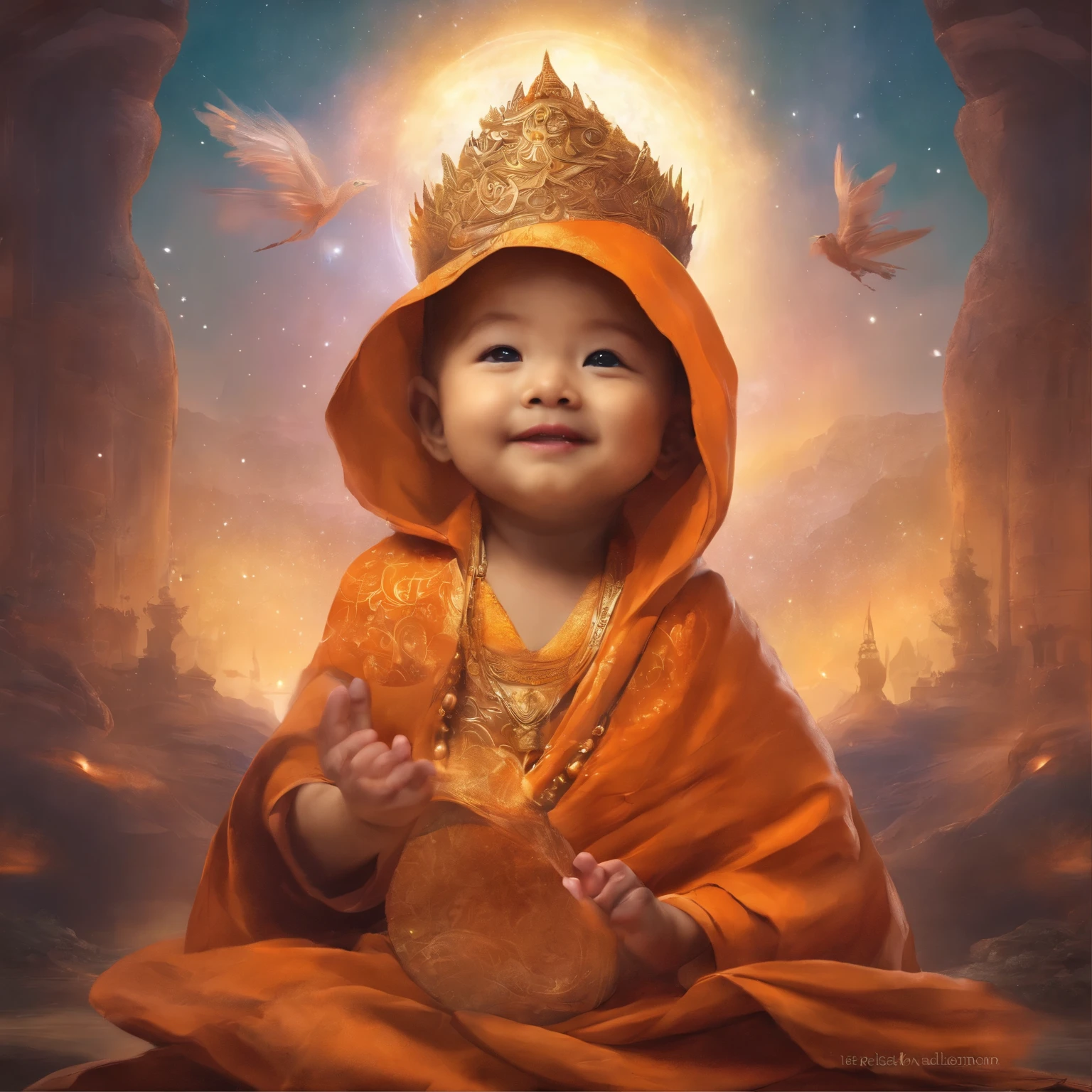 a in a buddhist robe smiling for the camera, in the style of light orange and dark brown, 8k resolution, symmetrical, sharp focus, uniformly staged images, neo-dadaist, photo taken with provia --ar 65:103 --s 250 --v 5.2 --style raw