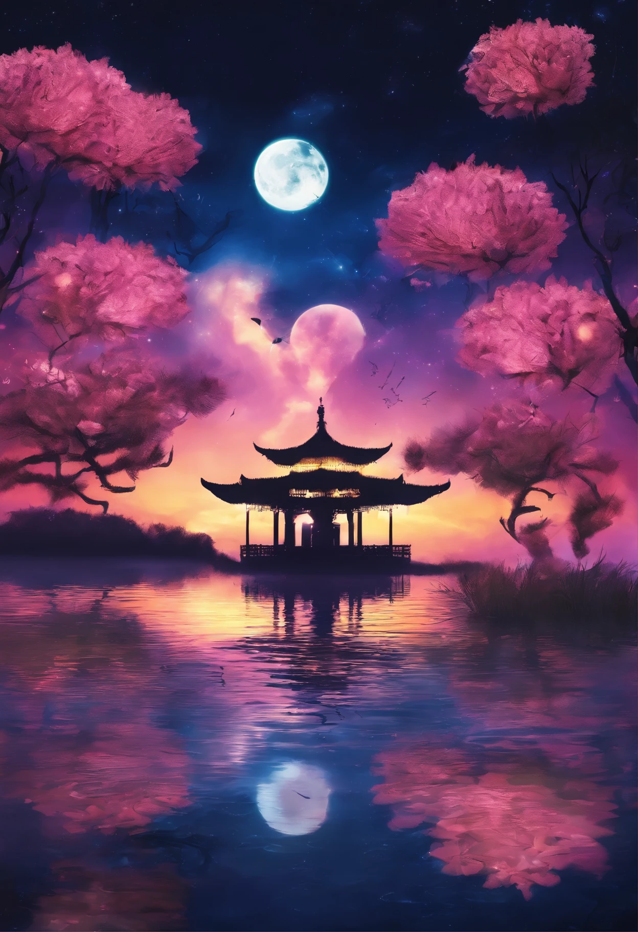 (masterpiece,real photography,Concise composition:1.5),night,Lotus pond moonlight,Beautiful artistic conception,Realistic style,dull tones