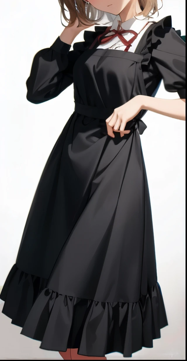 all-in-one dress,Pleated apron,Body close-up,puff sleeves