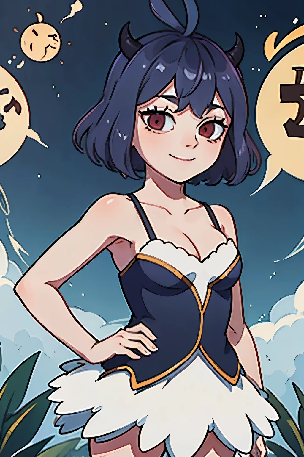 cute chibi, girl, girl with horns smiling
