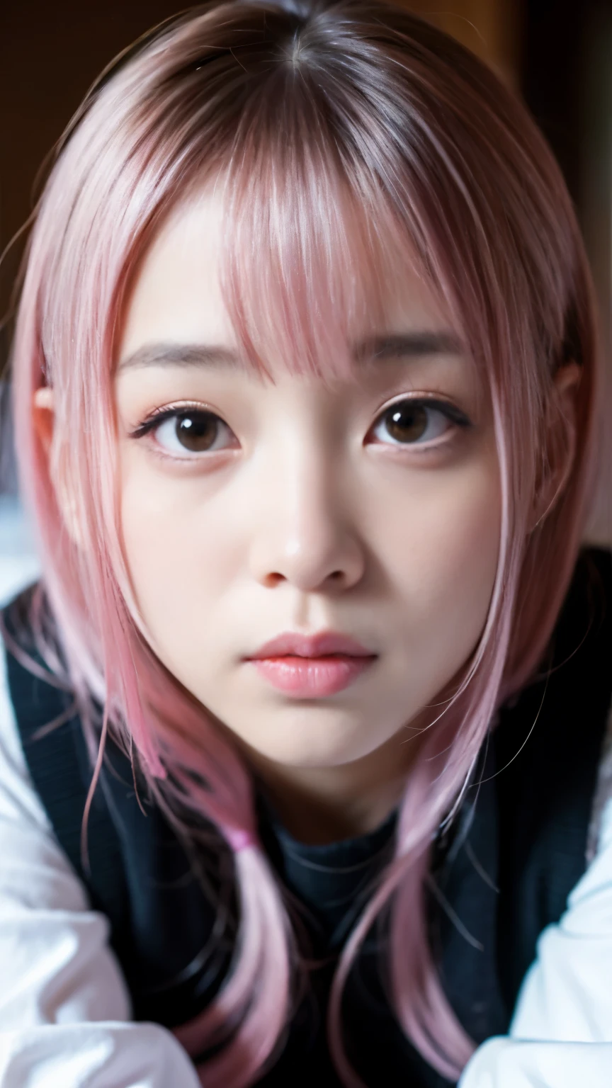 Best-quality, Masterpiece, Ultra-High-Resolution, (Photorealistic:1.4), Raw-Photo, 1girl, -yeld, thost famous Japanese idol, face-focus, looking at viewer, wearing only winter-clothes with stylish-design, extremely cute face like the most popular Japanese idol, ((extremely beautiful big-black-solid-circle-eyes)), extremely beautiful pink-hair, extremely beautiful skins, extremely beautiful long-eyelashes, extremely beautiful lips