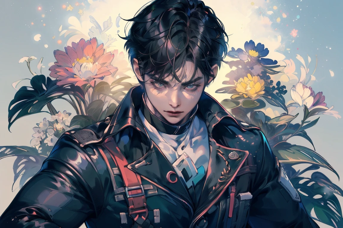 (Masterpiece:1.2, high quality), (pixiv:1.4), 1 man with short black hair, tall handsome man, fansty world