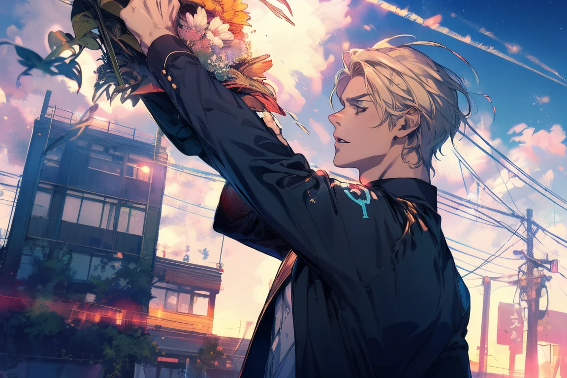 (Masterpiece:1.2, high quality), (pixiv:1.4), 1 man with short blond hair, tall handsome man, fansty world
