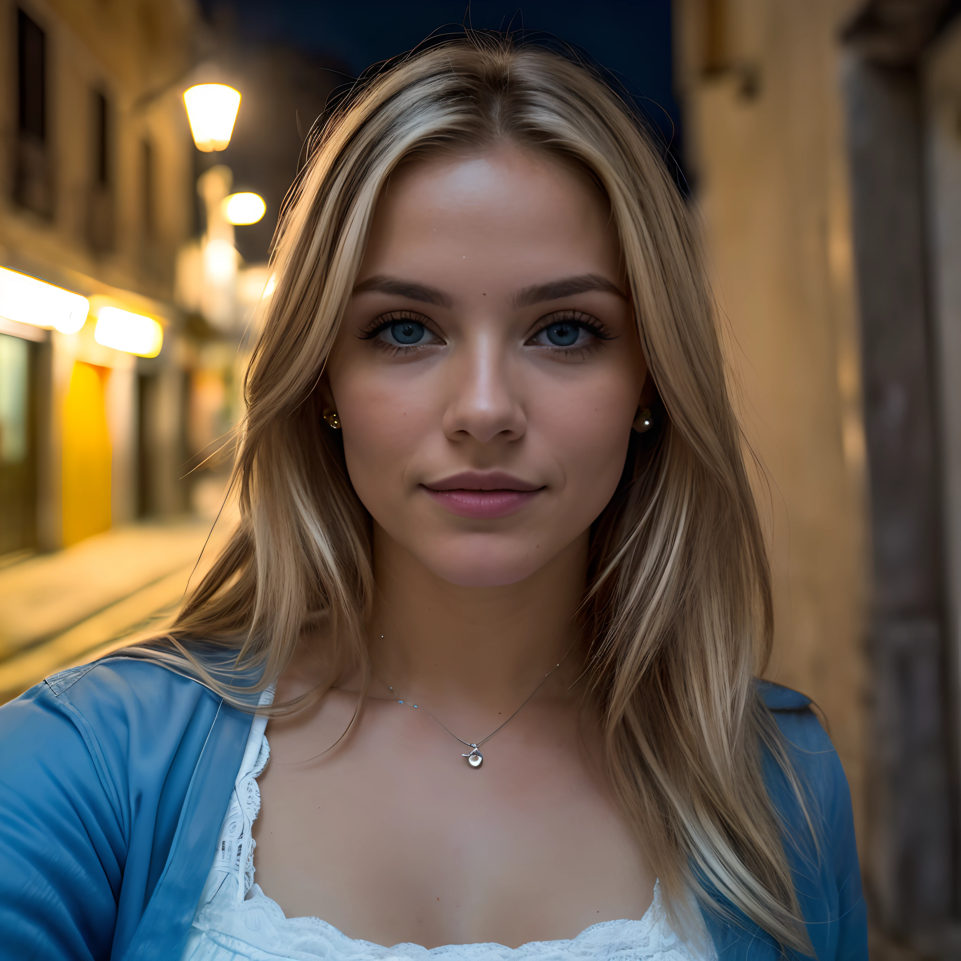 (Selfie, Vista superior: 1.4), (mitad recta del cuerpo: 1.4), RAW uhd portrait photo of a 24 year old blonde (Mujer de ojos azules) walking down a dark alleyway, tetas grandes,, Ciudad de noche, ( falda), (detalle), Detalles (tejido! , cabello! , brillar, Color!! , Desventajas: 1.1), Ojos brillantes con alto nivel de detalle (staring at the camera), SLR lighting, SLR camera, Calidad Ultra, agudeza , Profundidad de campo, Film grain (centro), Fujifilm XT3, Cristalina, Centro del marco, Cara hermosa, sharp focus, street light, fluorescent lighting, Bokeh (Poca luz), Noche, (cielo nocturno), poros detallados de la piel, piel grasa, quemadura, Detalle ocular complejo, cuerpo entero, tetas grandes,
