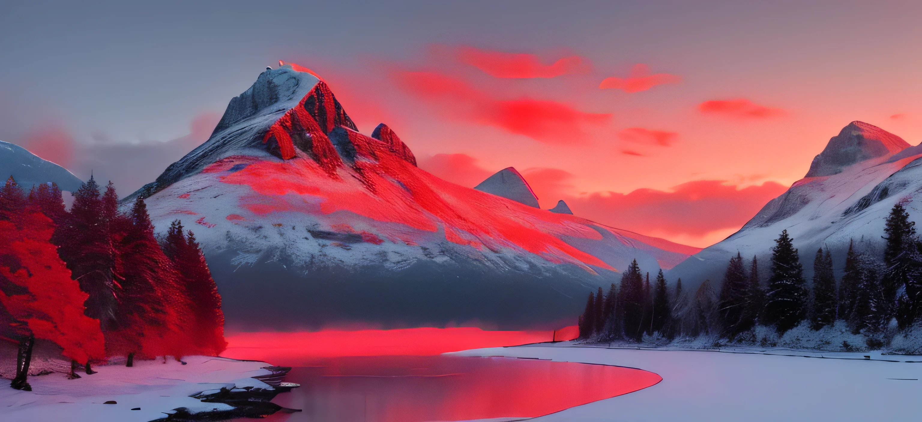 ((Masterpiece:1.4,Best Quality)), Cloud,  exteriors
(mountains), Spring glade, scenery, skye, winter,
(early morning:1.4),Morning Red, high detail, abundant, 8K, high detail, wallpapers,