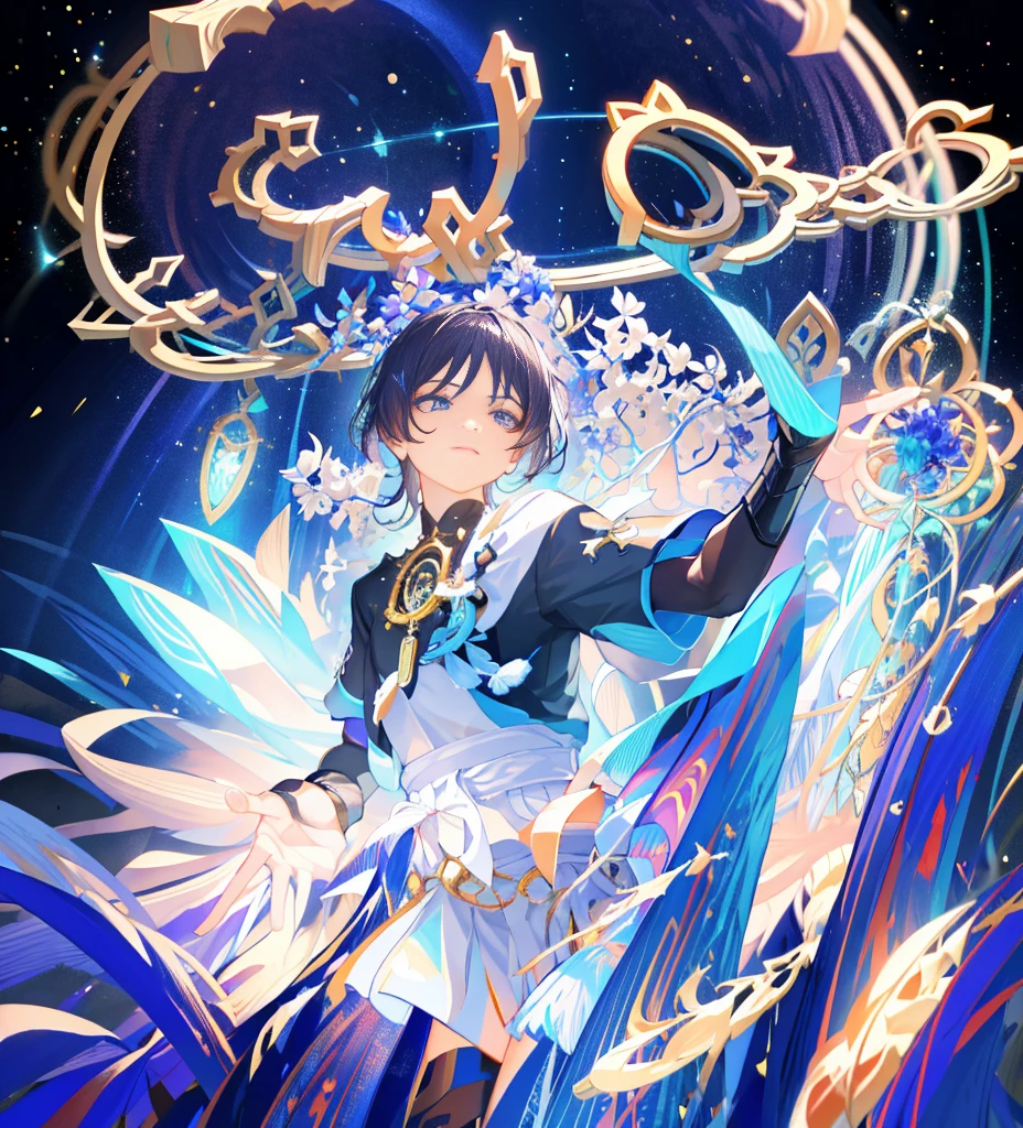 (masterpiece), (best quality), (Super detailed), (Wanderers), Upper body, flowers, Flowing colors, night, dynamic poses