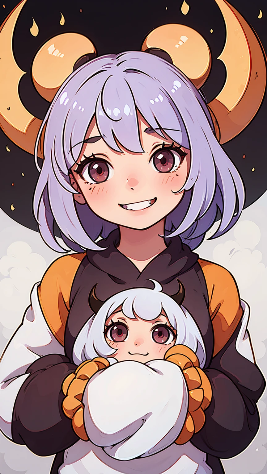  cute chibi, girl, girl with horns smiling