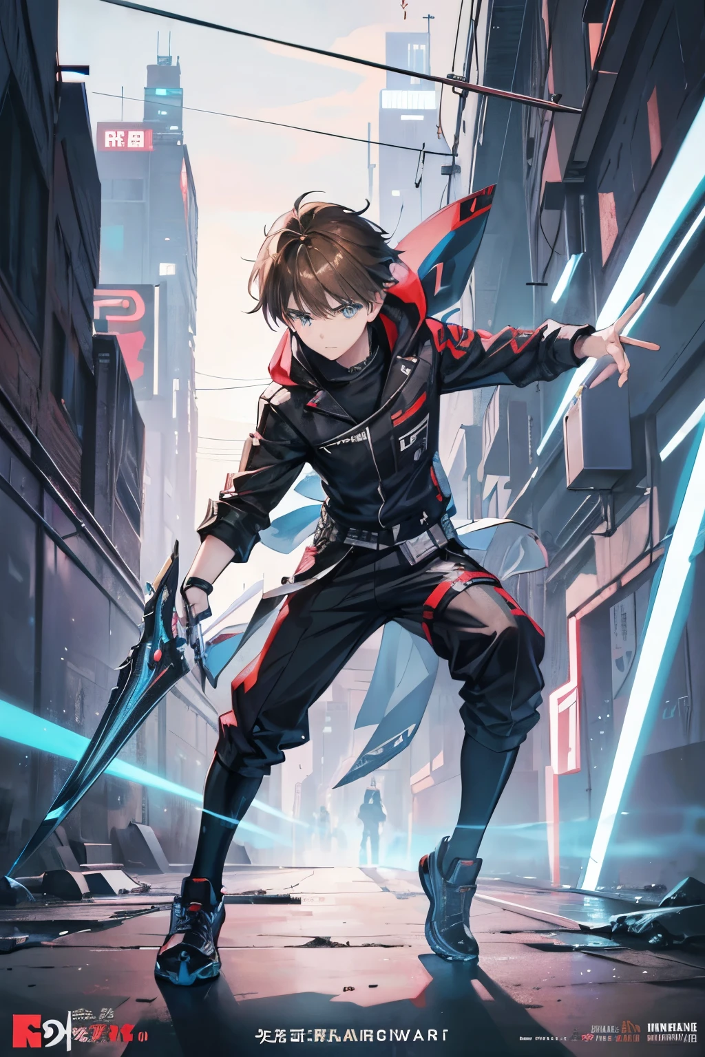 New agent valorant Iso, "type boy", light brown hair、light blue eyes、((((teenage boy)))), Anime different world protagonist, Geometric style bow and arrow anime boy, Digital Cyberpunk Anime Art, Digital Cyberpunk - Animation Art, cyberpunk streetwear, cyberpunk art, 高度なデジタルcyberpunk art, proper style, HD artwork, Mirror-edged art style, Brave style, ufotable art style, heroic character, 2D art cover