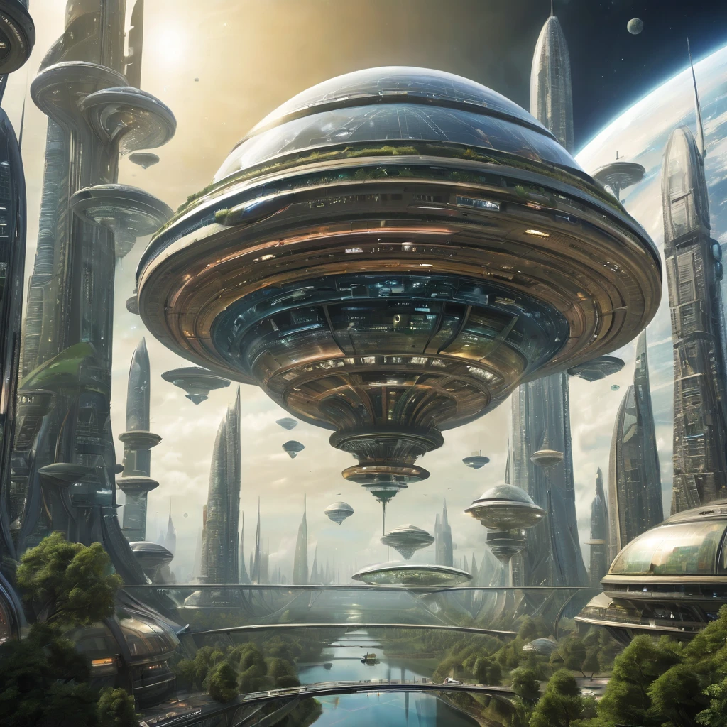 des vaisseaux spatiaux gravitent autour d'un module spatial alien ou terrestre, city