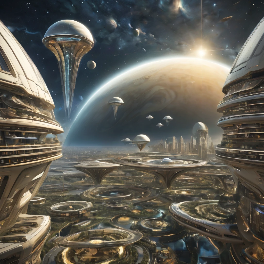 des vaisseaux spatiaux gravitent autour d'un module spatial alien ou terrestre, city