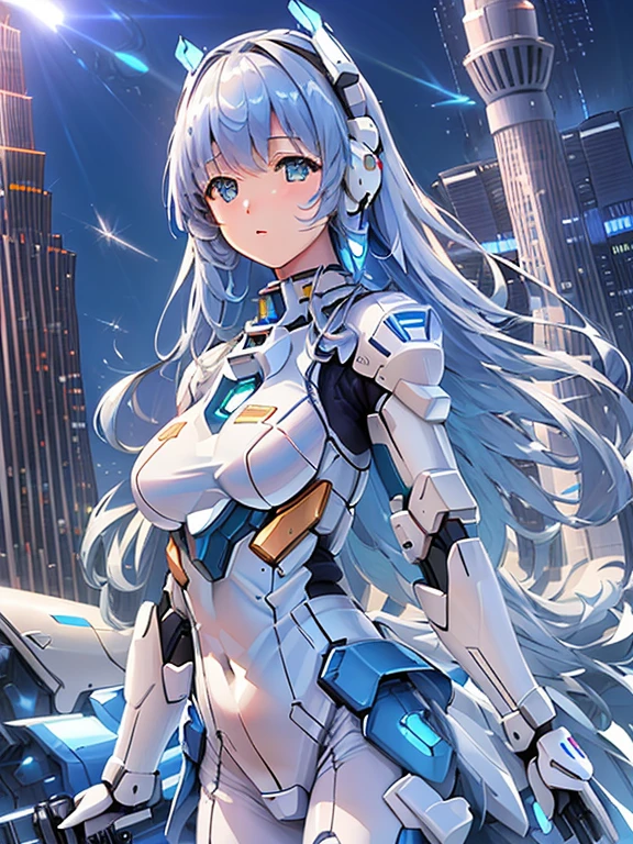 (spaceship as background),(ultra high resolution, realistic, blue sky, photon mapping, radio city:1.3), SF,  fantasy,

[:girl, (White and blue mech suit:1.2), Upper body:0.2]

Pollie, Beautiful woman, highest quality, ultra high resolution, 8K, masterpiece, sharp focus,  Clear gaze