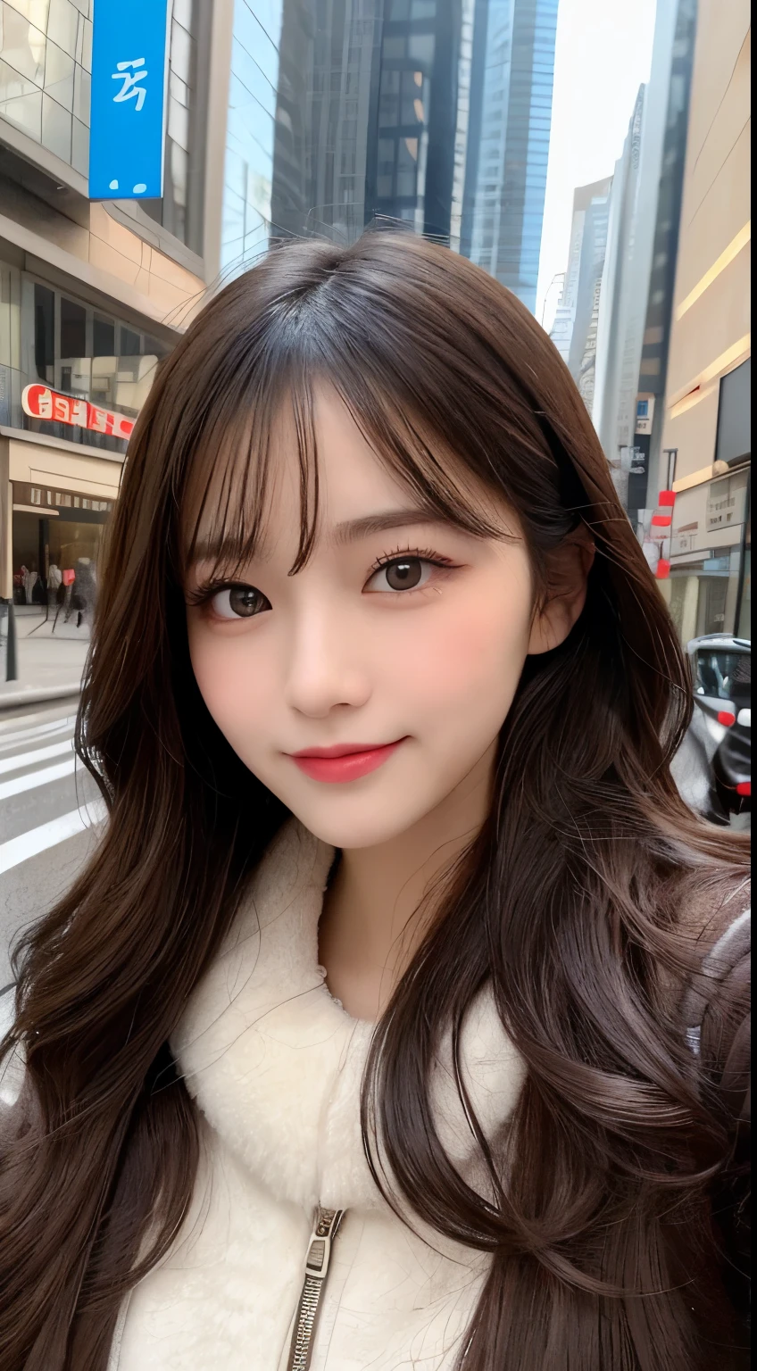 table top, highest quality, shape, Super detailed, finely, High resolution, 8k wallpaper, 完璧なダイナミックな構shape, beautiful and detailed eyes, Gorgeous black fluffy Tokyo winter clothes,ランダムなcute髪,,natural color lip, bold sexy pose,smile、20 year old girl、cute、sexy shot looking at camera,Always blur the background,perfect and beautiful face,Take only the face,beautiful and detailed face、slim face and style,Big eyes、Do gal makeup,small face,Wearing a luxury brand mink coat