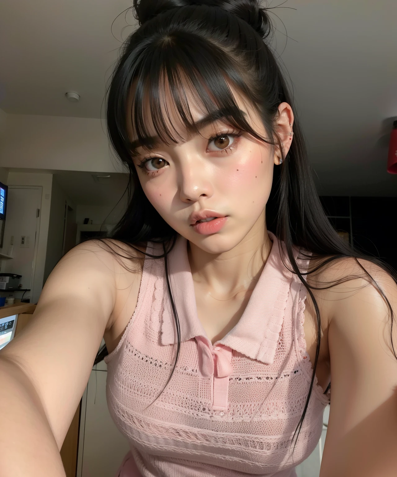 Araffe asian woman with long black hair and a pink shirt, Lalisa Manobal, Lalisa Manoban do Blackpink, com franja, jennie blackpink, com franja completa, she has black hair com franja, parque roseanne de blackpink, franja fofa, franja repartida ao centro, jossi do blackpink, neat hair com franja, Jinyoung Shin, bae suzy