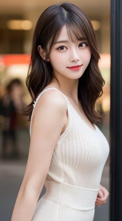 table top, highest quality, figure, super detailed, finely, High resolution, 8k wallpaper, 完璧なダイナミックな構figure, beautiful and fine eyes, ladies fashion summer,medium hair,,natural color lip, bold sexy pose,smile,Harajuku、20 year old girl、cute、sexy shot looking at camera