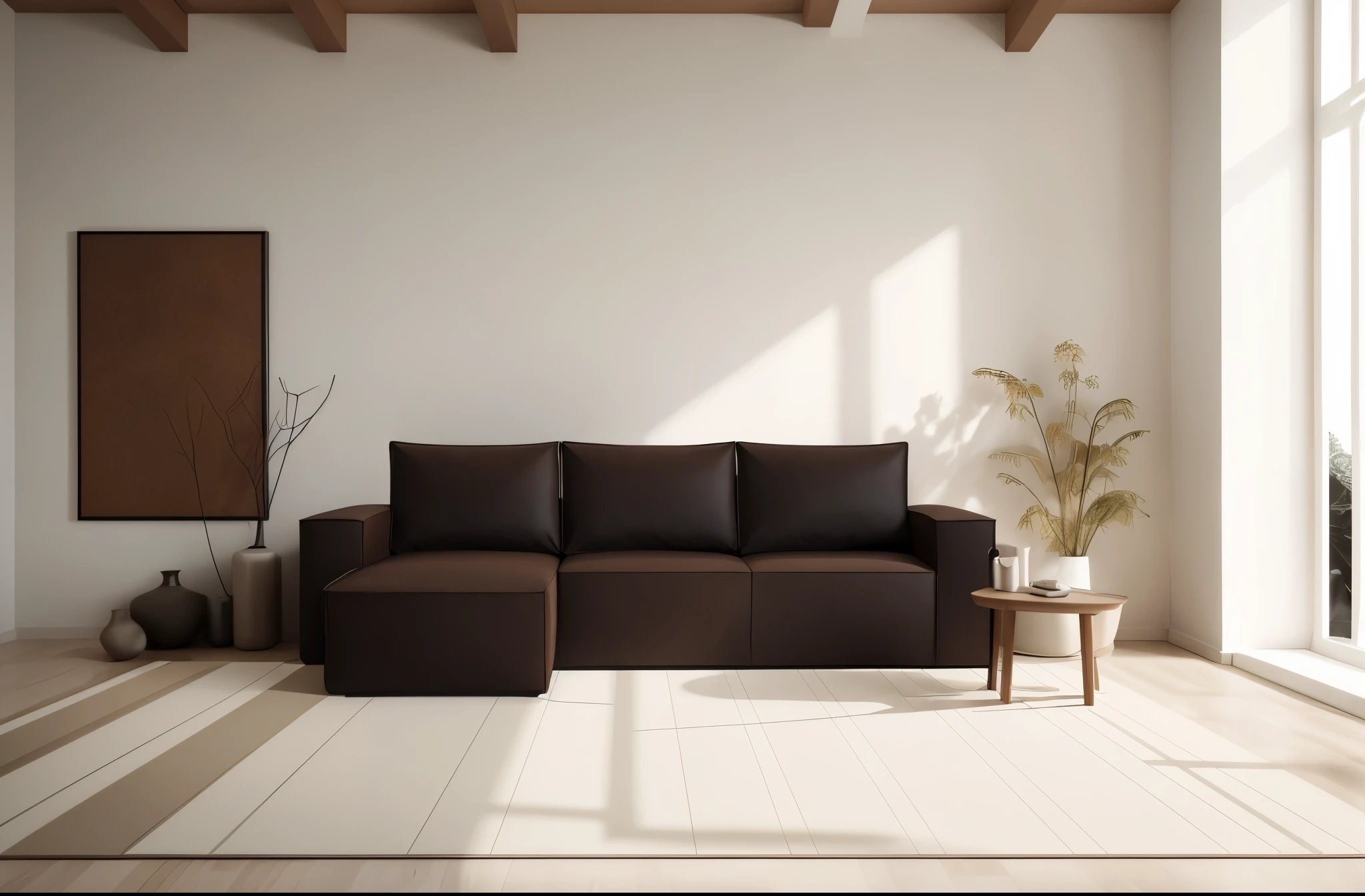 Dark brown sofa in the room