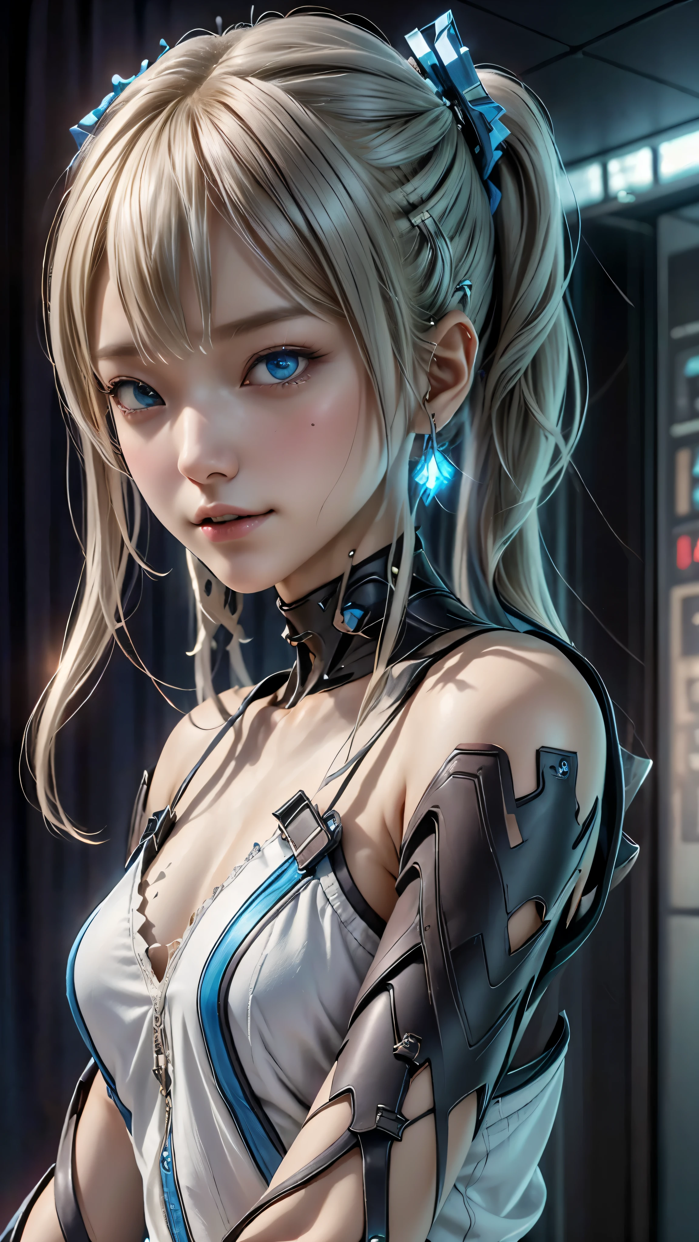 ((highest quality)), ((masterpiece)), (be familiar with:1.4), 。.。.。.3D, beautiful cyberpunk woman image,nffsw(high dynamic range),ray tracing,NVIDIA RTX,super resolution,unreal 5,scattered below the surface,PBR texturing,Post-processing,anisotropic filtering,written boundary depth,maximum clarity and sharpness,multilayer texture,Albedo and specular maps,surface shading,Accurate simulation of light-matter interactions,perfect proportions,octane rendering,two-tone lighting,wide aperture,Low ISO、White balance、Rule of thirds、8,000 students、(())(((white and blue clothes)))((blonde))