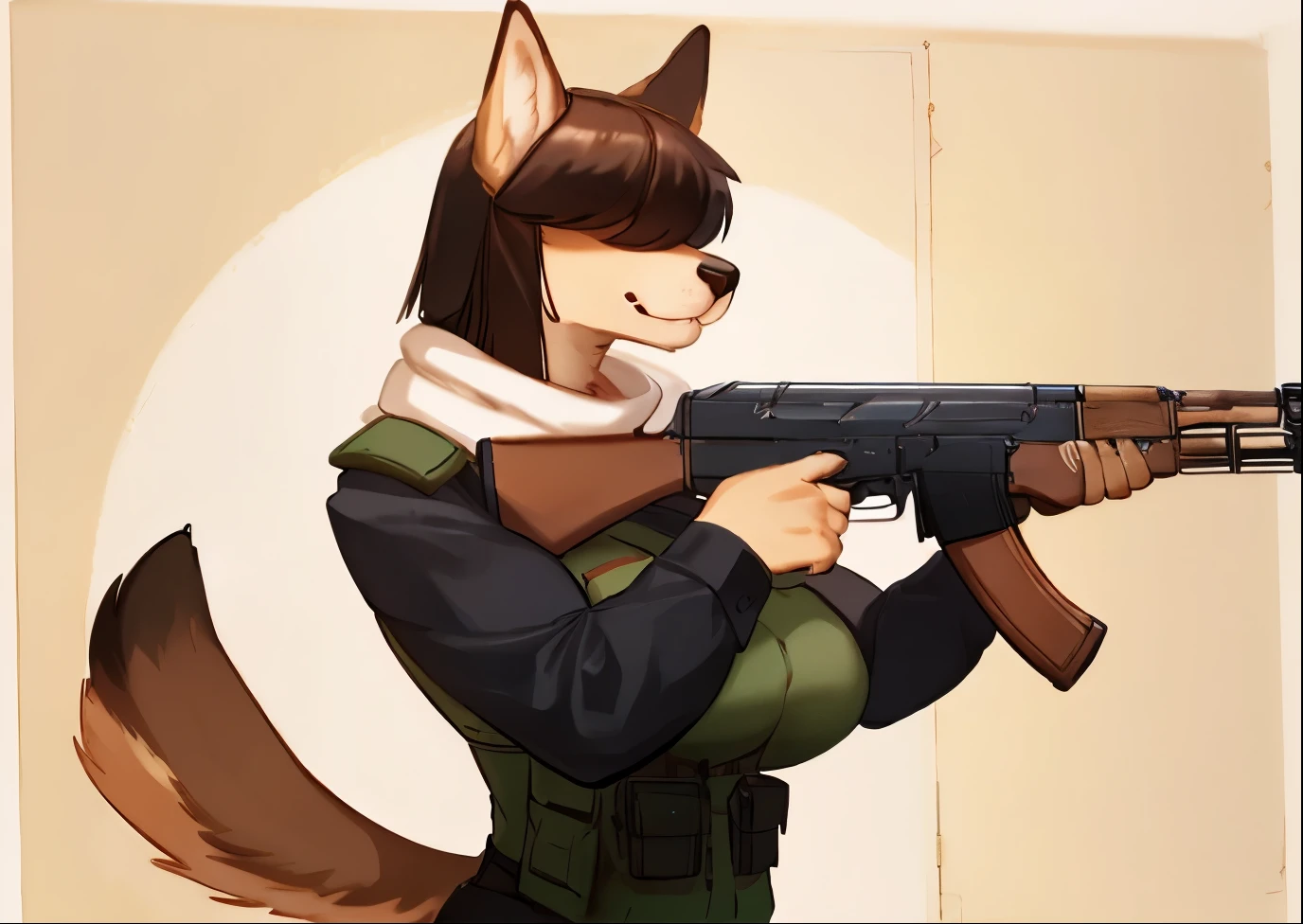 Michiru Kagemori partially naked with an ak47