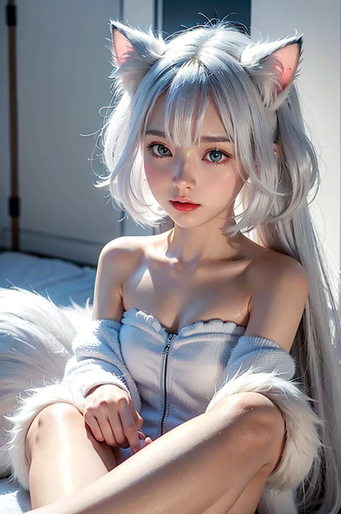 Pokémon super cute kitty,White furry fur and white powder elements,beautiful light and shadow,ambient light,superfine fur,Volumetric light, Anime cartoon style