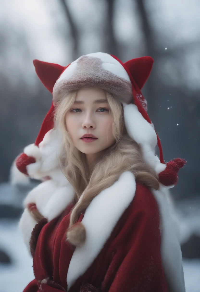 (breathtaking scenery、Arctic Circle、drift ice:1.1),1with animal1a person、short blond hair、With snowflake shaped hair ornament、Talking to a white bear on the ice floes、Beautiful woman、Red Japanese umbrella、((White Japanese Clothing、Cute Penguins:1.3))、White Nights、Aurora、Stars of the Galaxy々、milkyway、masterpiece、realisitic。Photorealsitic、((Cat's ears、 no sleeves, Wine Red Baseball Cap:1.2)),Blue eyes, Jewelry, earrings, Piercing, BREAK,General Aiden Def