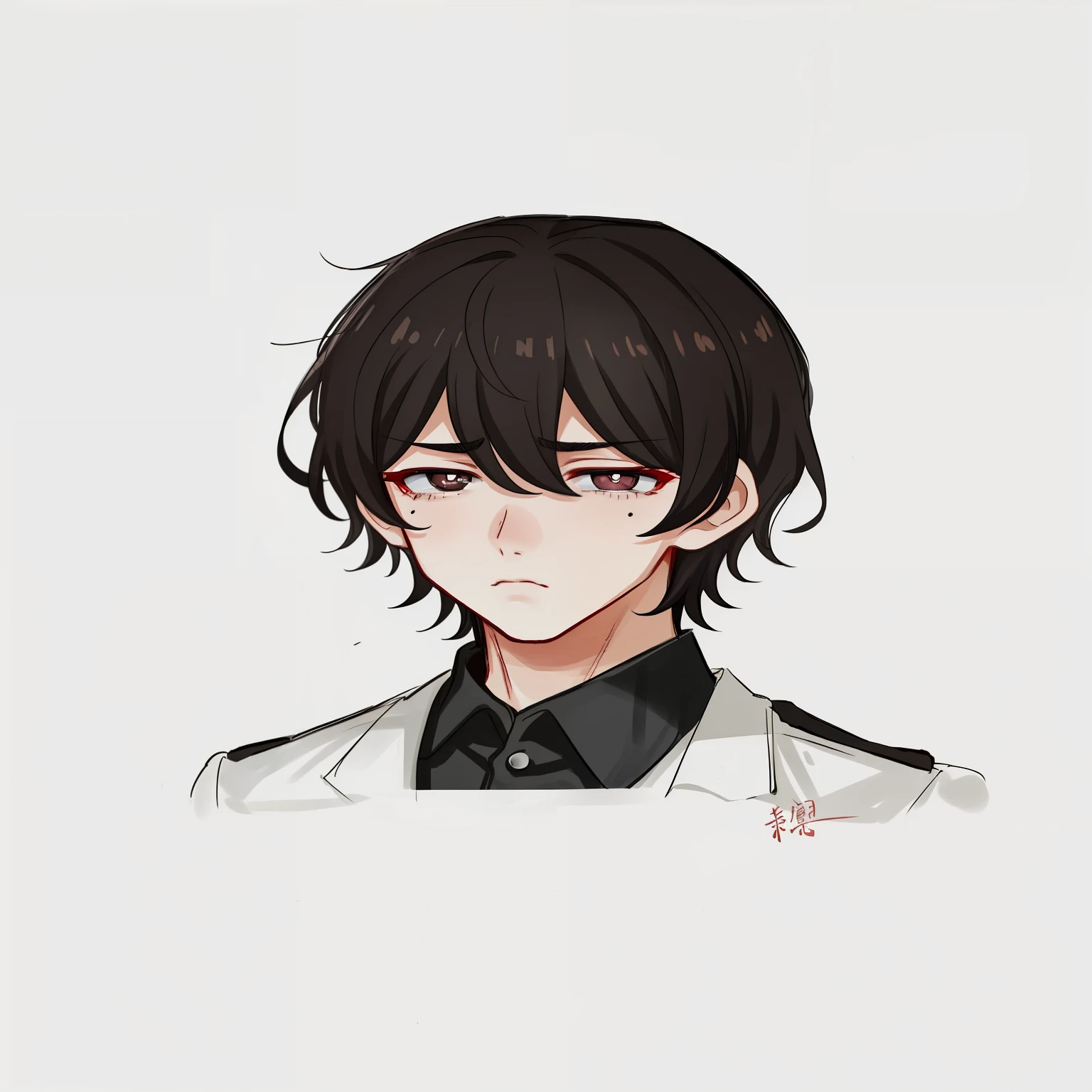 一个melancholy少年的图像,ager with dark circles,black hair,black and brown pupils,melancholy,sad,introverted,Listless,No
