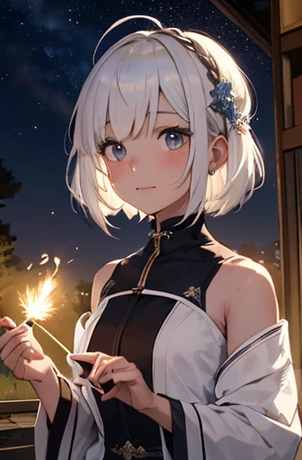 On a meteor shower night,An exquisite white-haired boy tilted his head,Watching the sickly girl making a wish