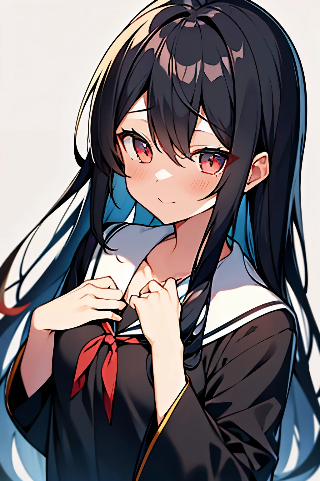 最高质量of，详细of，1 girl，long black hair，散乱of头发，漂亮of头发，medium chest，翠绿of眼睛，student，Sailor suit，gray clothes，of，可爱of