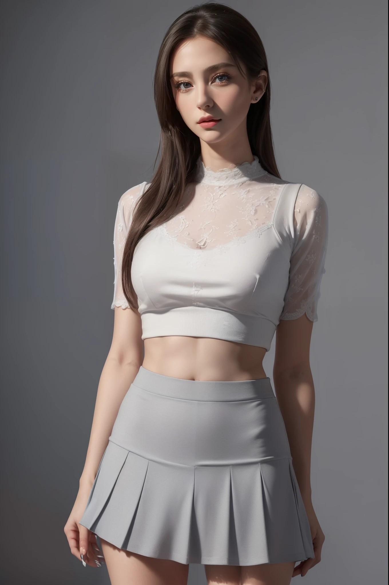 (Extremely detailed 8k wallpaper:1.2), (sfw:2), (a beautiful detailed young lady:2), (wears:1.5), (white shirt:1), (grey dress:1), (high socks:1), (skirt:1.2), (transparent grey skirt:1), (crop top:1), (mini skirt:1), (grey skirt:1), (ice skates:1), (ultra-detailed:1), (realistic:1.37), (photorealistic:1.37), (photo-realistic:1.37),
This masterpiece showcases a stunning