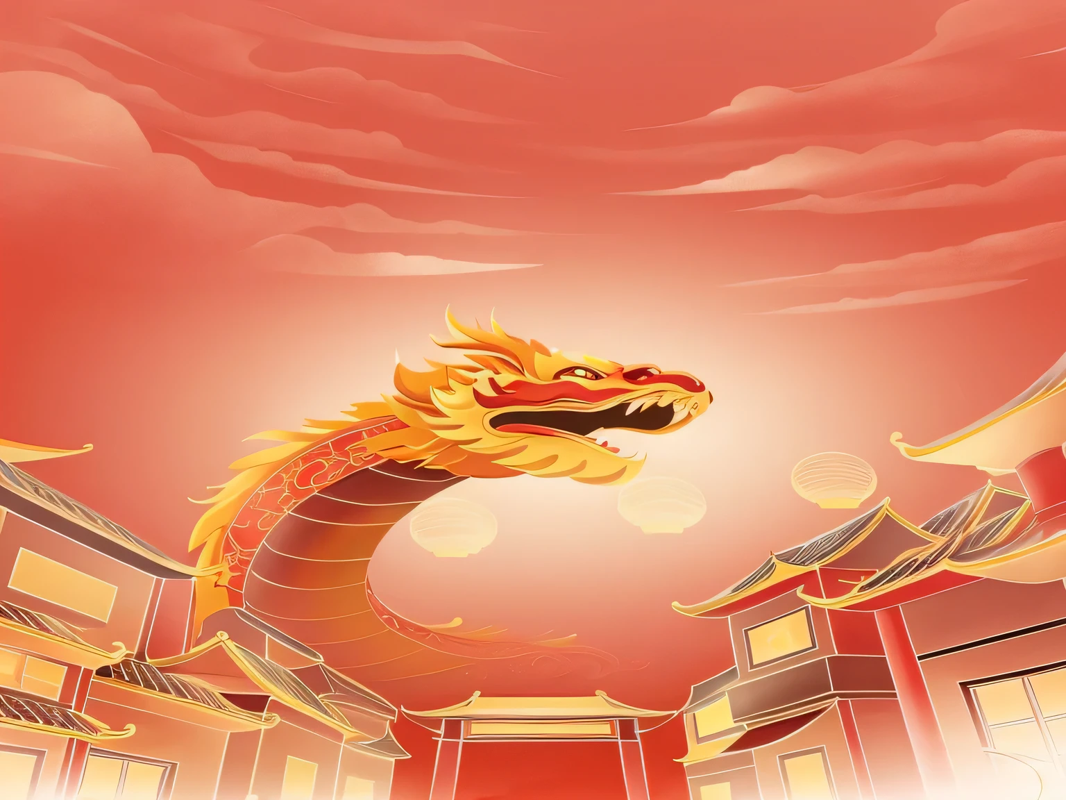implied: Chinese dragon, ((no humans)) 完成implied: Chinese dragon, energetic reds and golds, complexity scale, intense expression, serpentine, meandering motion, Detailed claws and teeth, spider, Chinese folklore, majestic and powerful, Traditional ink painting style, Fascinating and awe-inspiring, (best quality, super detailed, lifelike:1.37), energetic, Traditional colors, spiders as the central focus, Highlighted details, strong contrast, Traditional Chinese art techniques.background red，Solid color clean background，space
