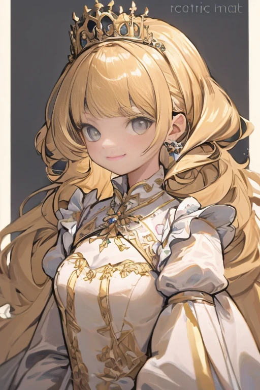 long hair, Princess Haircuts, blonde hair, Bree Eyes, happy girl, royal, portrait, aristocratic clothes