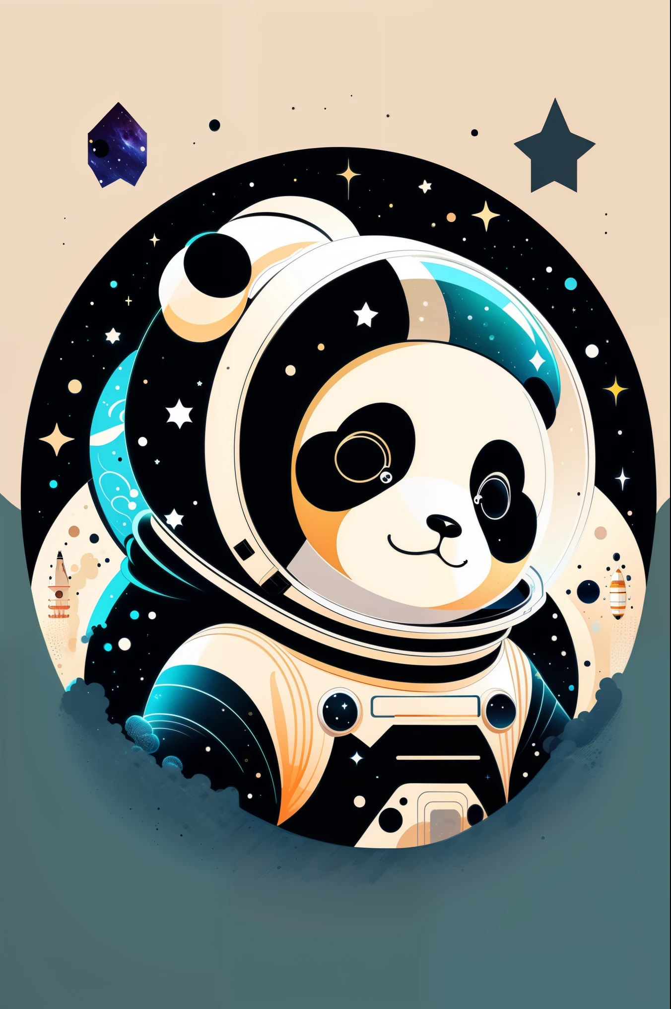 Illustration of astronaut panda bear, outer space, scientific fiction, personagem bonito, Plano de fundo claro, fundo de salpicos abstratos, design de camisetas, arte vetorial