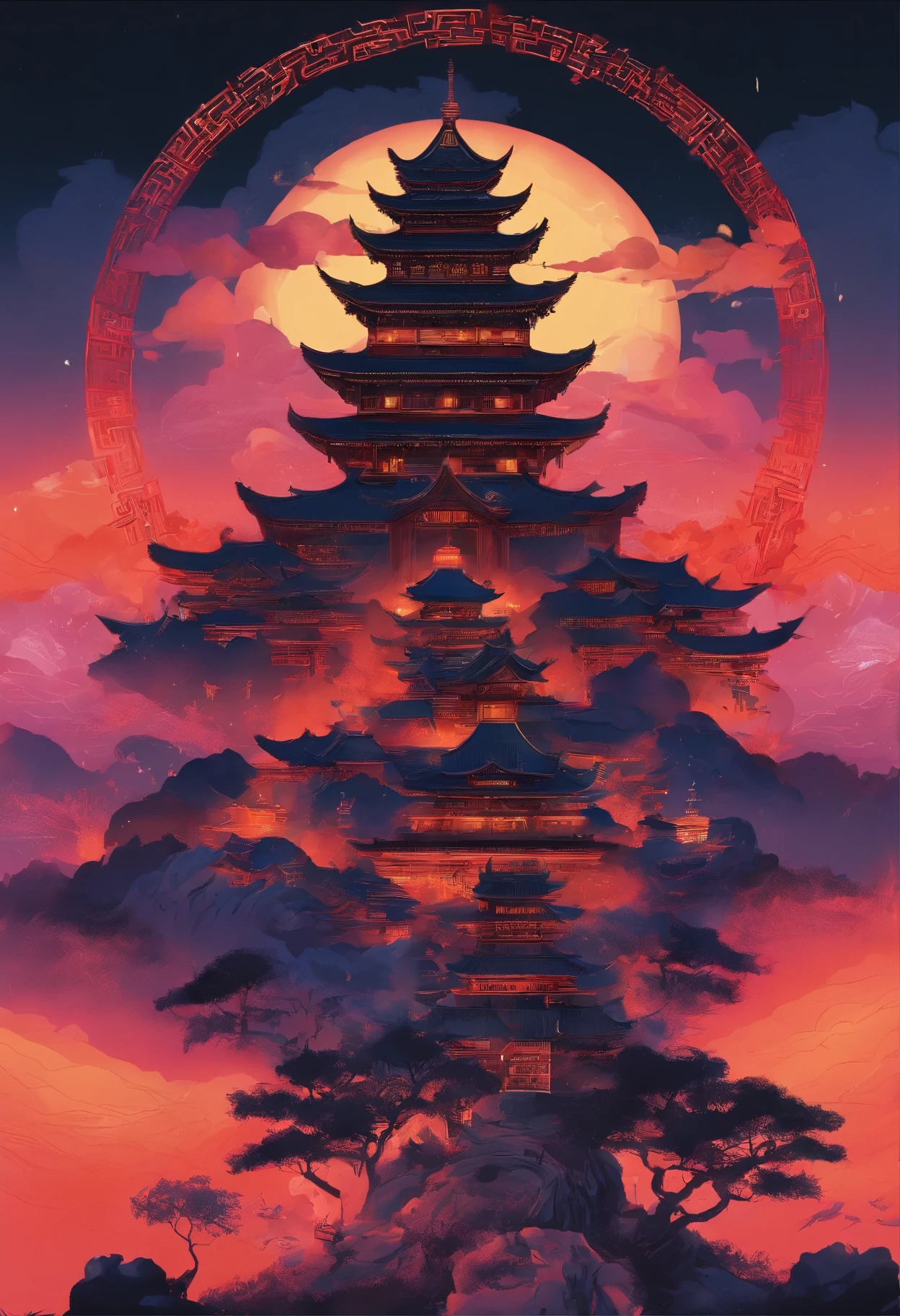 Chinese mythology,Mountain海经,Mountain,Moonlight night,masterpiece,best picture quality,Super fine,Super magical,Super detailed,8K resolution,Overclocked renderer,dynamic perspective