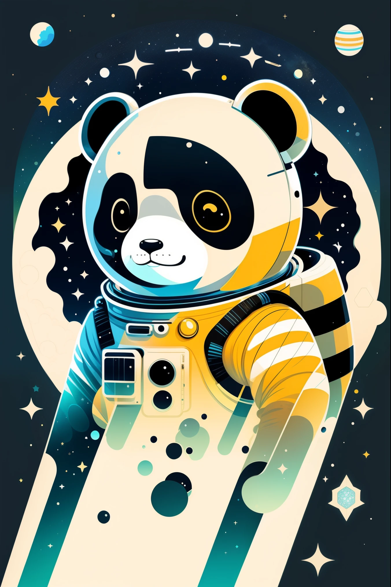 Illustration of astronaut panda bear, outer space, scientific fiction, personagem bonito, Plano de fundo claro, fundo de salpicos abstratos, design de camisetas, arte vetorial