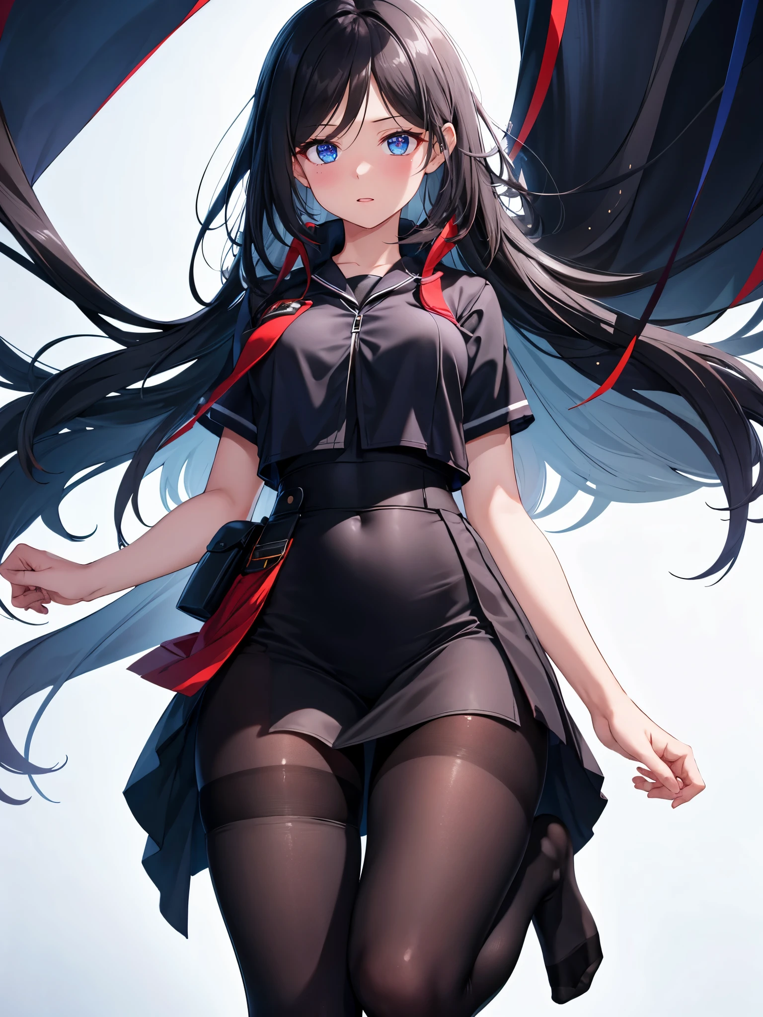 (1 girl),(high quality), (High resolution), (extremely detailed), (8K),(focus on lower body),(CG),high school girl、18-year-old girlfriend、girls high school uniform、navy pleated skirt、panties、(black pantyhose:1.2),(erect nipple shape),No shoes、(neutral white lighting),Transparent clothing