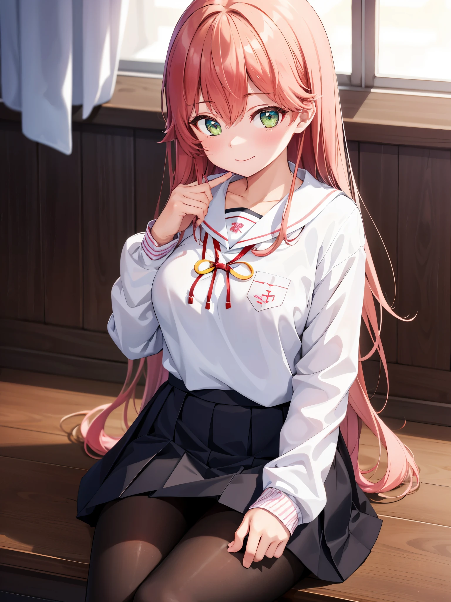 (1 girl),(high quality), (High resolution), (extremely detailed), (8K),(focus on lower body),(CG),high school girl、18-year-old girlfriend、girls high school uniform、navy pleated skirt、panties、(black pantyhose:1.2),(erect nipple shape),No shoes、(neutral white lighting),Transparent clothing