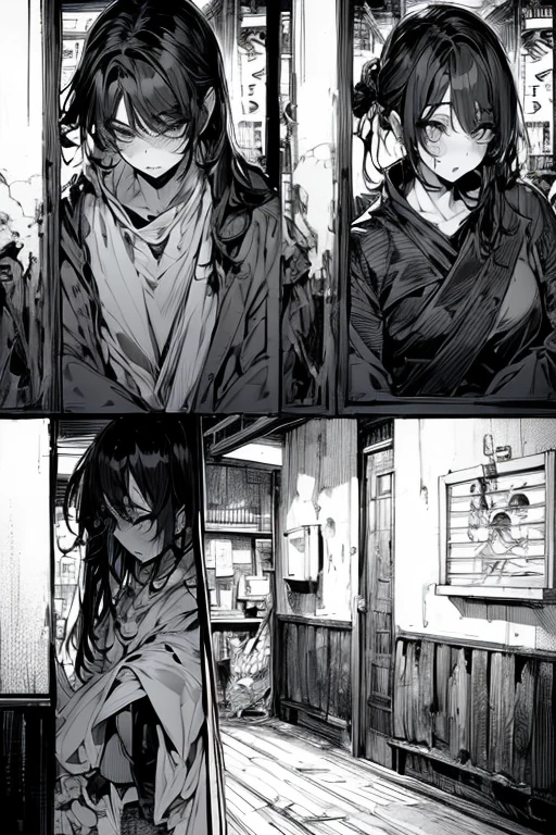 smoke a cigarette:1.4, (masterpiece, high resolution, top quality, super delicate), ((line drawing cartoon style)), ((wallpaper)), ((Diverse angles)), Comic Style Illustrations, (drawing style), Outline warm color, eerie, horror factor, ((ryokan)), (Distinctive hair style), (Creative accessories), (individualistic atmosphere), Eerie worldview, Suspicious atmosphere, dark fantasy, Fantasy Town, extra, ((thumbnail:1.4)), ((Draft style)), ((rough sketch)), (manga), (black and white manga panel), (in manga style), (detailed manga style), (black and white manga page), (black and white manga style), (manga page), urban intersection, sorcery, Emotional:1.2, male:1.2, unique face
