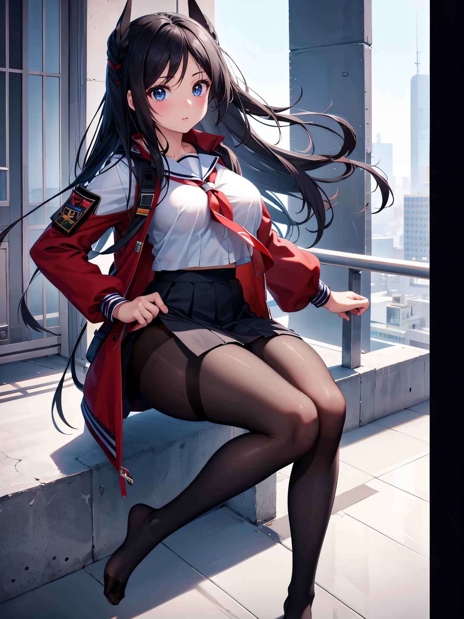 (1 girl),(high quality), (High resolution), (extremely detailed), (8K),(focus on lower body),(CG),high school girl、18-year-old girlfriend、girls high school uniform、navy pleated skirt、panties、(black pantyhose:1.2),(erect nipple shape),No shoes、(neutral white lighting),Transparent clothing