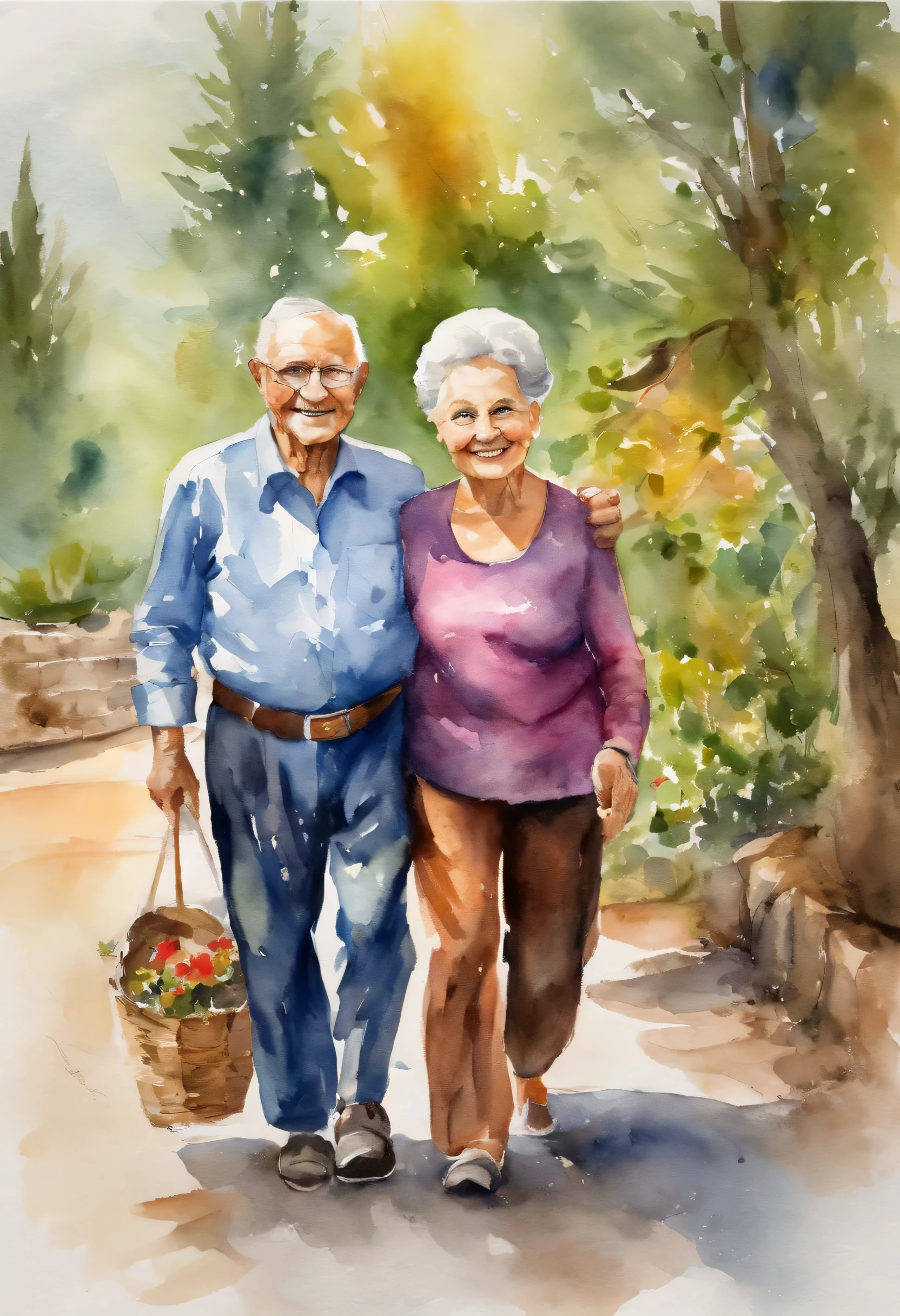 smiling granddad and grandmother looking at the camera