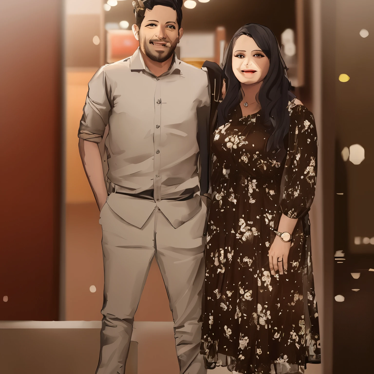 a man and woman standing next to each other in a mall, jayison devadas, lovely couple, jayison devadas style, photo taken with nikon d 7 5 0, photo taken with nikon d750, appearing in a shopping mall, 7 0 mm portrait, happy couple, facebook post, portrait of two people, ghutra and egal, couple