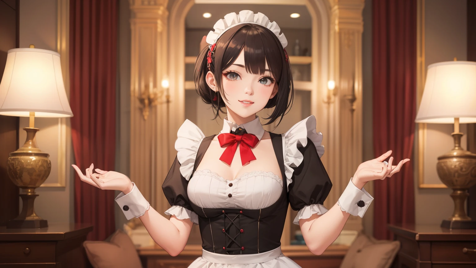 European beauty, maid outfit, aristocrat, anime style, bright, perfect face