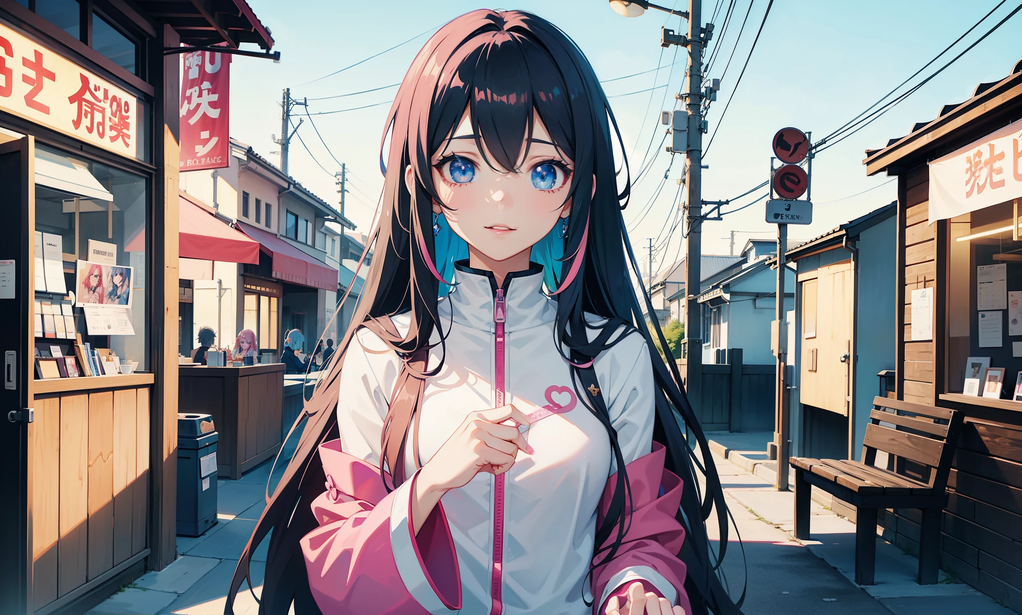 anime girl with long hair nime style 4 k, beautiful anime art style, beautiful anime girl, digital anime illustration, anime style. 8k, detailed digital anime art, anime styled digital art, pretty anime girl, realistic anime art style, beautiful anime portrait, attractive anime girl, digital anime art, !!smile!!, same hairstyle as this image, !!pink hair, blue and pink ombre eyes!!