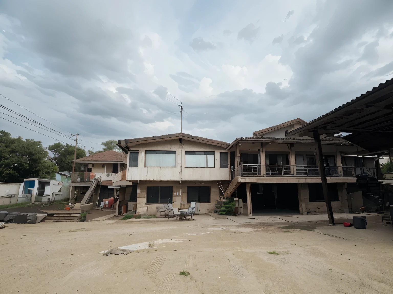 a house with a balcony and a balcony on the second floor, outdoors, tree, no humans, window, grass, building, scenery, door, bush