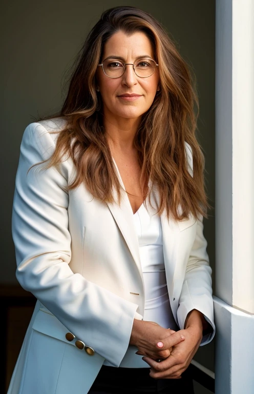 una mujer con pelo largo y gafas sentada en un taburete, taken in the early 2020s, Magalie Villeneuve, retrato corporativo profesional, laura lipton, by José Pisani, Retrato profesional, suzanne engelberg, niele toroni, Foto de perfil profesional, Mirka Andolfo, por steven belledin, retrato, foto profesional