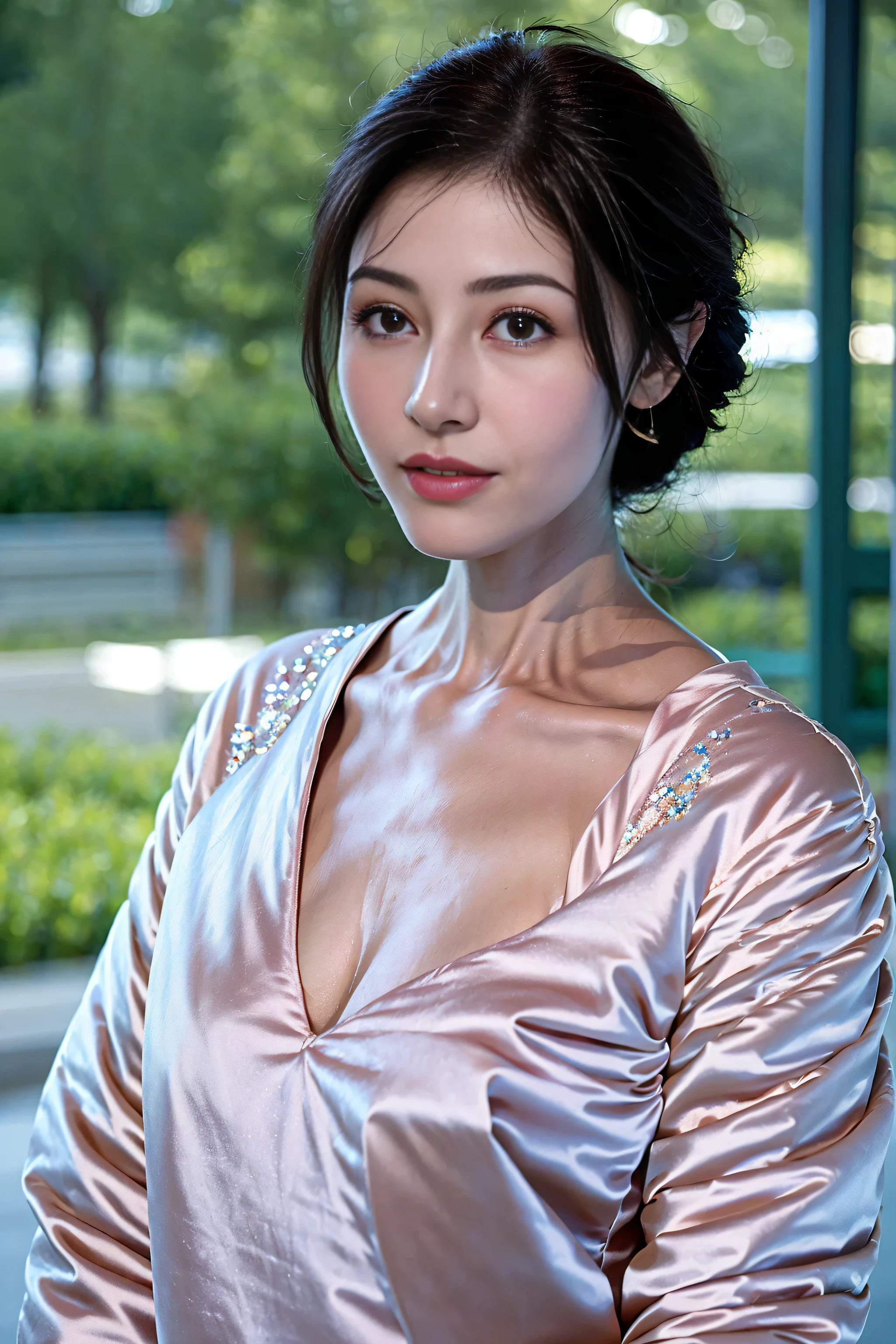 (top quality、8k、Masterpiece)、(Best Illustration)、extremely delicate and beautiful、unity、Stunning details、ultra high resolution、The facial details are particularly rich、The details of the eyes are super exquisite、(Photo Realistic1.3)、True facial proportions、beautiful woman、alone、huge :1.3、split、slime:1.2、smile at the audience、(cosmetic:0.2)、Luxurious white dress、Black ornaments、(best shade:1.1)、(Bokeh:1.4)、cowboy shooting、royal room、Chandeliers