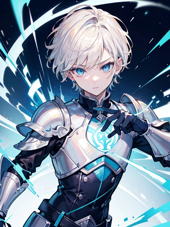 Wallpaper phone,8K quality,Exquisite facial features,exquisite eyes,best quality,full body portrait,anime characters,A -yeld boandsome boy,Holding a blue shining sword on the hilt, The sword is fixed to the ground in its resting position, Wearing silver light armor all over, pair of gloves, The crotch is bigger(2.0),blonde short hair, Upper body, male face, Cold and violent features, detailed facial features, high quality, masterpiece, blue eyes, Lightning in the background, anime art style,128Kultra high definition, 128K ultra high quality, 128K ultra high resolution, 128K resolution, Super detailed, super quality, ultra high definition, Perfect details, Perfect design, masterpiece, 1 boy, Handsome, white hair, wear earrings, Site background,