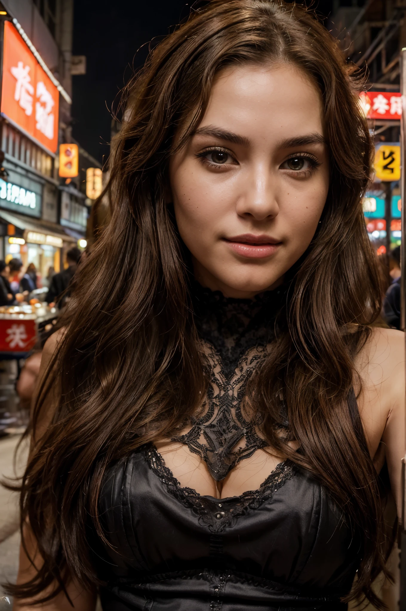 (((ultra-realistisch))) Foto, Meisterwerk, top quality,(Ultradetailliertes Gesicht und Augen:1.3)(Augen Makeup, Maskara) , ((size, detaillierte Lippen)),((Posieren)), Foto-Shooting, (sanfte Beleuchtung), bokeh, (Besonderes Augenmerk auf Hautdetails: 1.2), depth of field, Detaillierte Lederstruktur, ((near body shot)), . Farbpalette - zart, hell, White, Pink tones), UDR, ((Filmkorn)), ((Strahlen)) , ultra detailliert, beautiful busty latin american girl, 22 year old, (((beautiful brown hair))), (((brown eyes))), a little bit overweight, with a beautifull young face, (((massive swollen tits))), (((wearing a luxury black gucci dress))), in a nightlcub,  (((beautiful smile)))