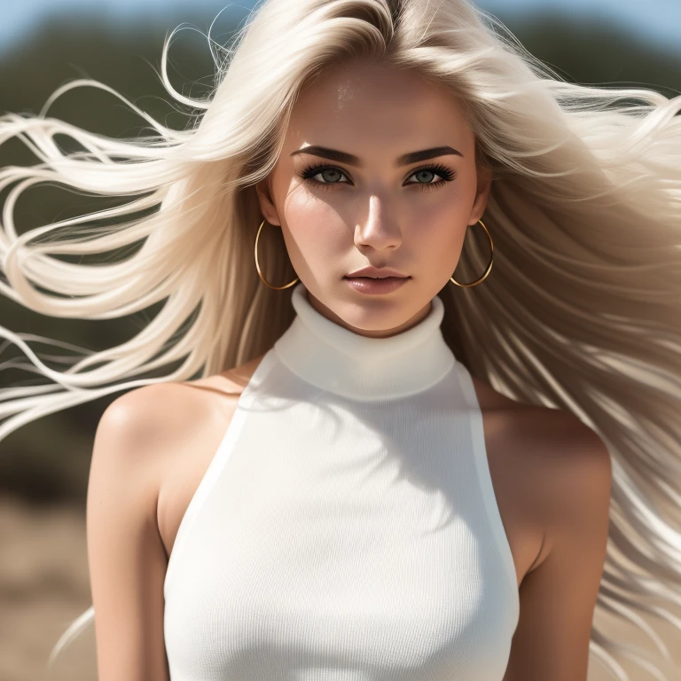POV of the man, ultra realistic, photography, long straight blonde hair, (wavy elegant hair, blue eyes, perfect round lips, 30 years old, gorgeous face, voluptuous figure, perfect fit body, big enhanced breasts), red lips, high heels, Flirty look, Long eye lashes, ((best quality, 8 thousand, masterpiece:1.4)), Highly detailed face and skin textures, detailed eyes, (Turtleneck long sleeve neck polar dress:1.4), beautiful bridge, glamorous body, white cloud background, thighs, Transparent stockings,