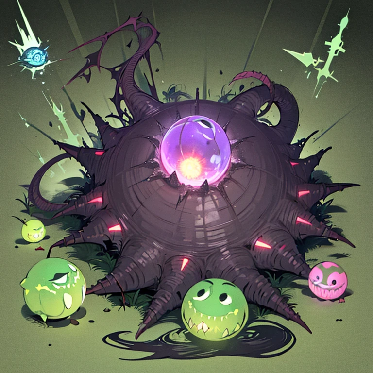 monster,scale,evil,eyeball,magicの本,cane,magic使い,magic,evil,Lots of mouths,negative aura,spines,twist,monster,Four-legged walking,mush,long pointed tongue,angular body,plant