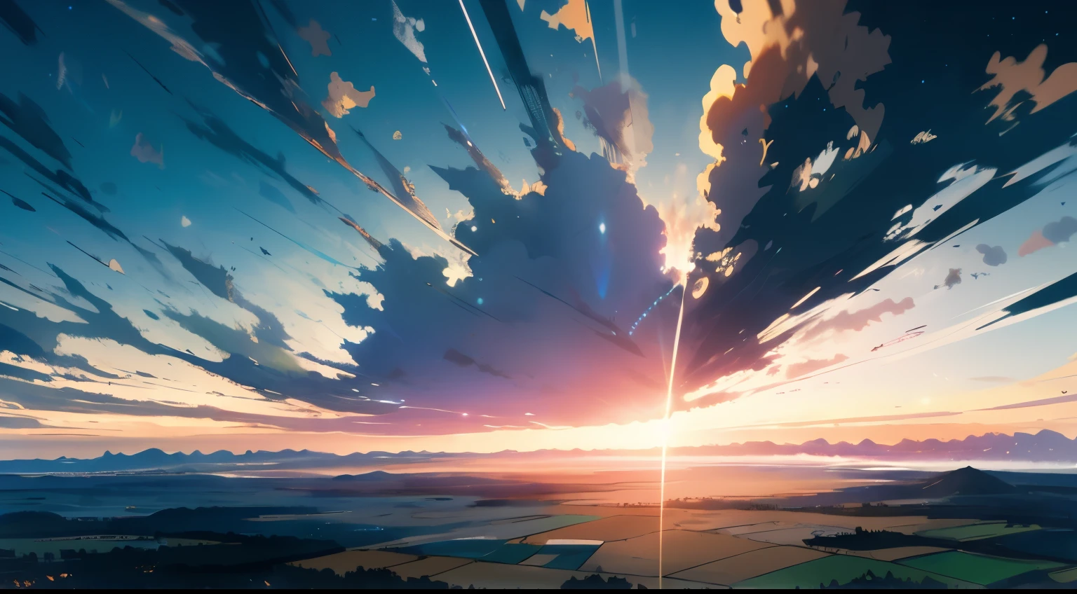 vast sky, Beautiful horizon, Wonderful pastures, very tense and dramatic images, moving visual effects, Hanging Polaris and colorful natural light.