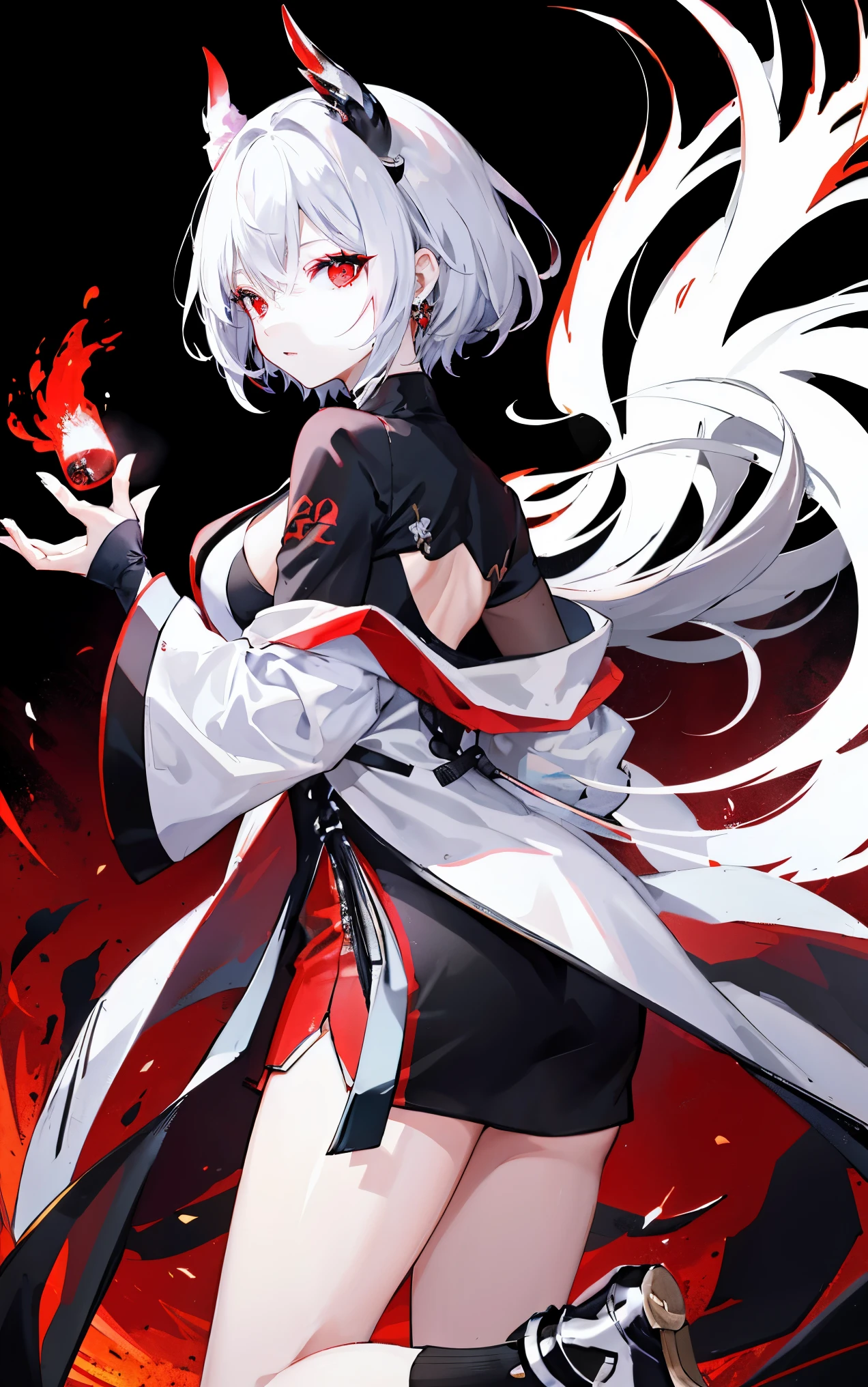 皮肤苍white,dark风,wearing leg rings,white,black eye shadow,red eyes,temperance,dark,Rear view