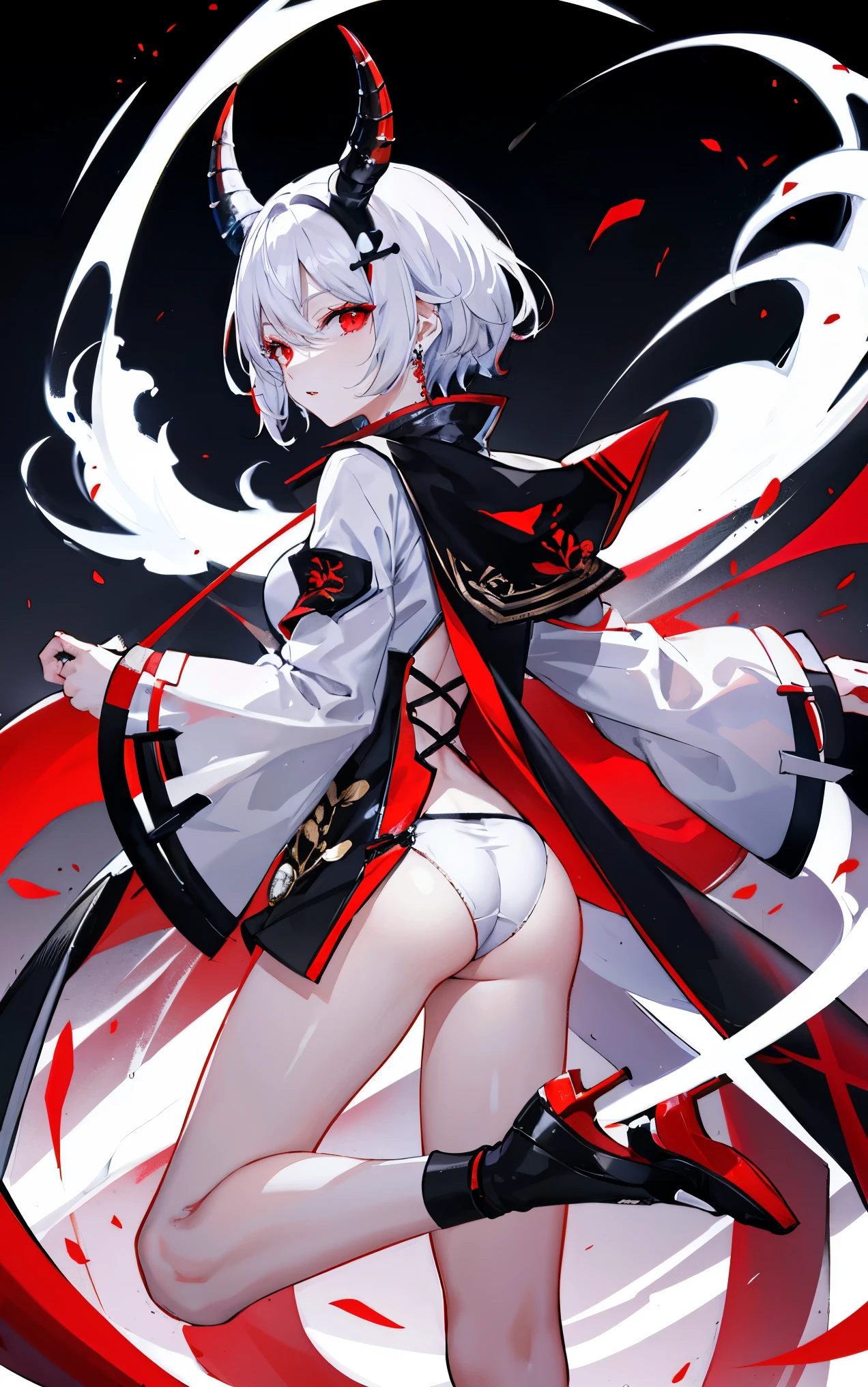 皮肤苍white,dark风,wearing leg rings,white,black eye shadow,red eyes,temperance,dark,Rear view